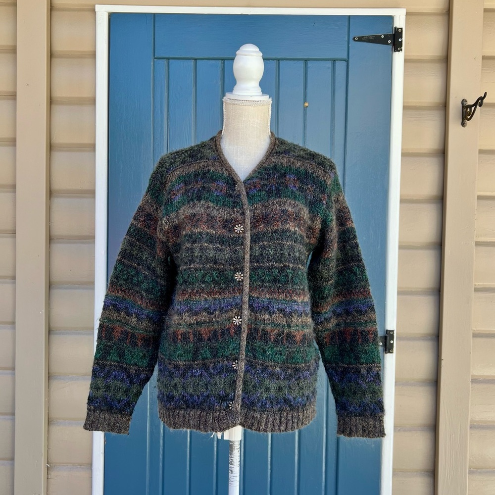 Vintage ALPS Fine Womens Apparel Wool Multicolor Striped Button Women Size M